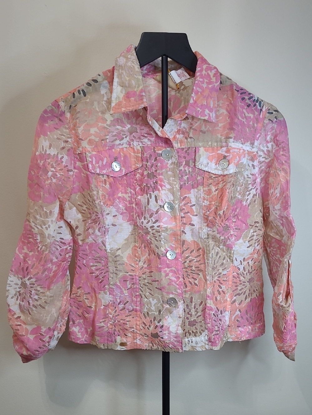 Ruby Rd. Pink Colorful Burnout Button-Front Jacket size 8 PETITE